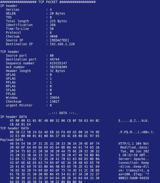 tcpdump screenshot